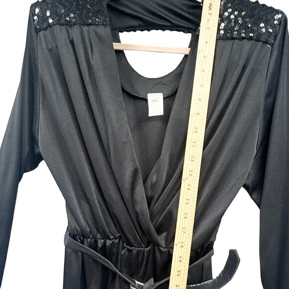 VTG 80s Black Jumpsuit Women 9/10 Sequin Disco Witchy Goth Party NYE Glam Goddes - Picture 9 of 16